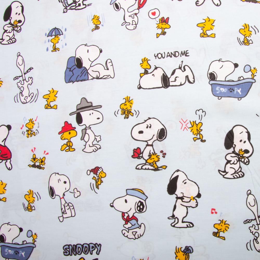 Ткань бязь ранфорс для постельного белья Snoopy 130 гр/м2 240 см Голубой (25011682/1)