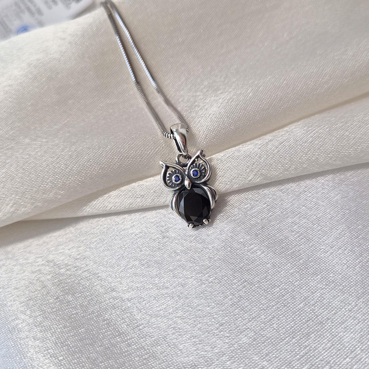 Серебряная подвеска Сова в камнях серебро 925 пробы черненое 2,47 г Черный (3474п)