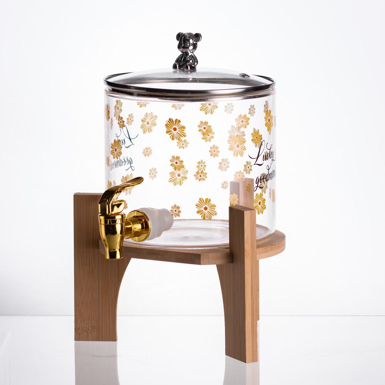 Лимонадница с краном на деревянной подставке 2,6 л стеклянная (HP-34-16) - фото 2