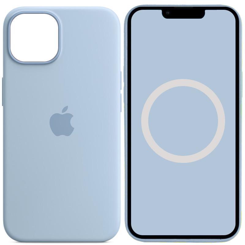 Противоударный Чехол Silicone case (AAA) full with Magsafe and Animation для Apple iPhone 14 (6.1") Голубой/Sky