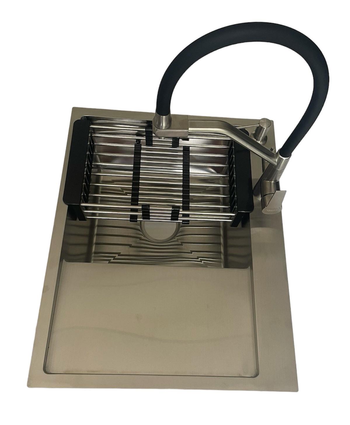 Мийка Lidz H6350L ліва 3,0/1,0 мм та змішувач для кухні з підключенням до фільтра Kroner-ESG03817BLK