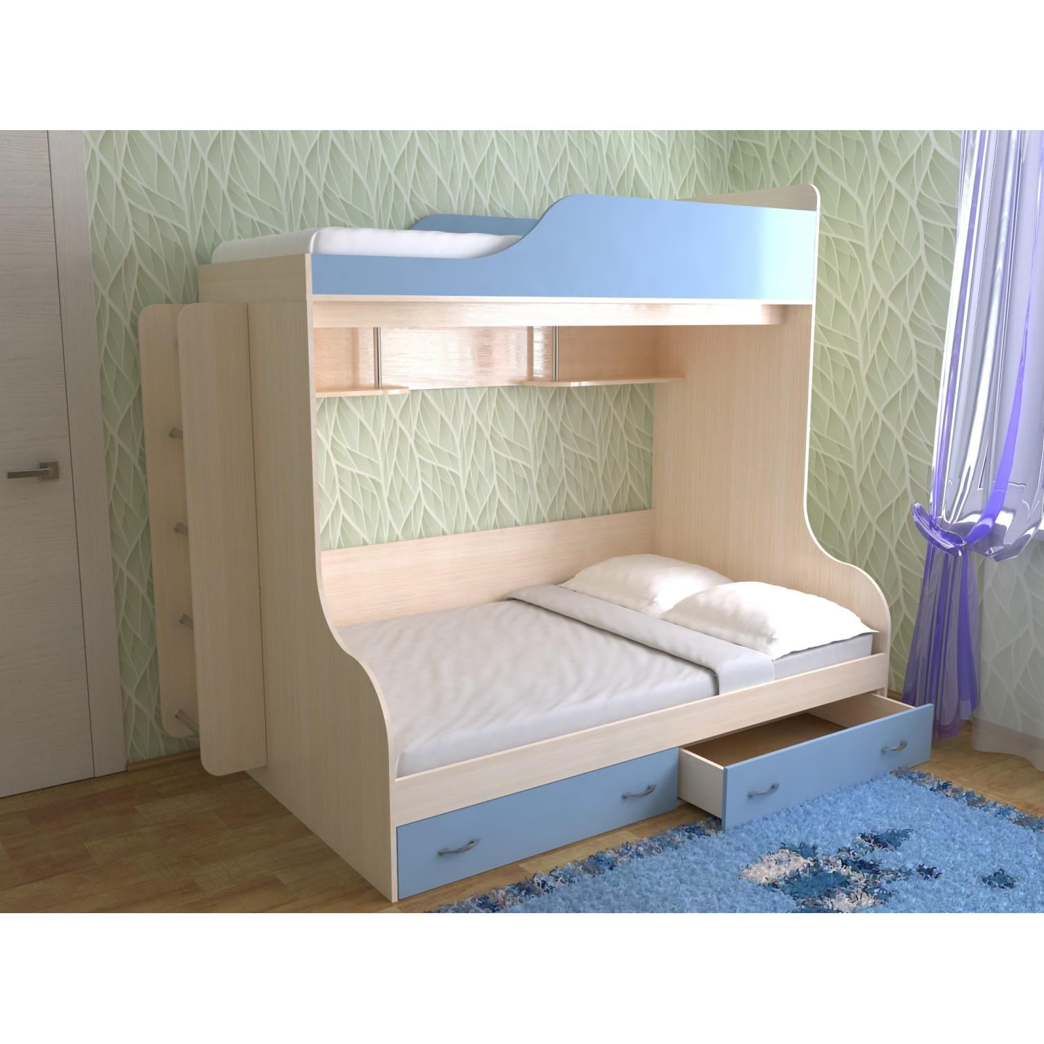 Кровать детская трехъярусная с полками и ящиками T085 80х190/120х190 см (100691)