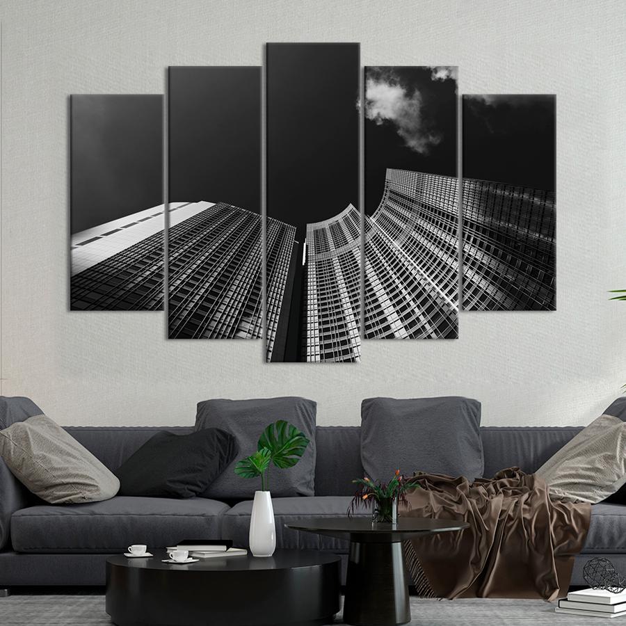 Картина город Небоскрёбы в чёрно-белом цвете 137x85 см (A837-5)