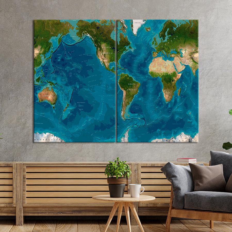 Картина карта Континенты и океаны на карте 165x122 см (A1325-2)