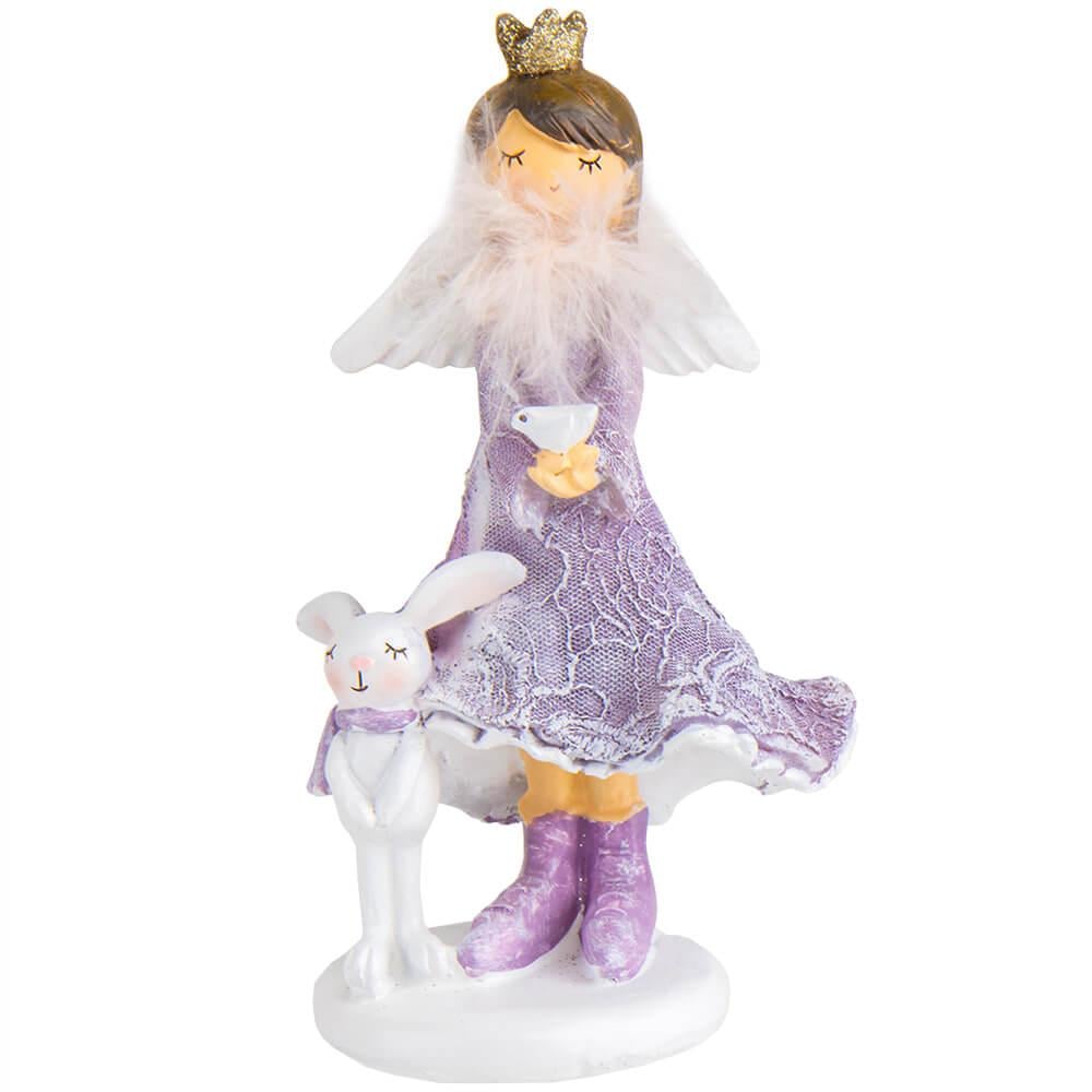 Новогодняя фигурка для праздничного интерьера Прогулка с кроликом 15 см из полистоуна Фиолетовый (147-81-6014-067)