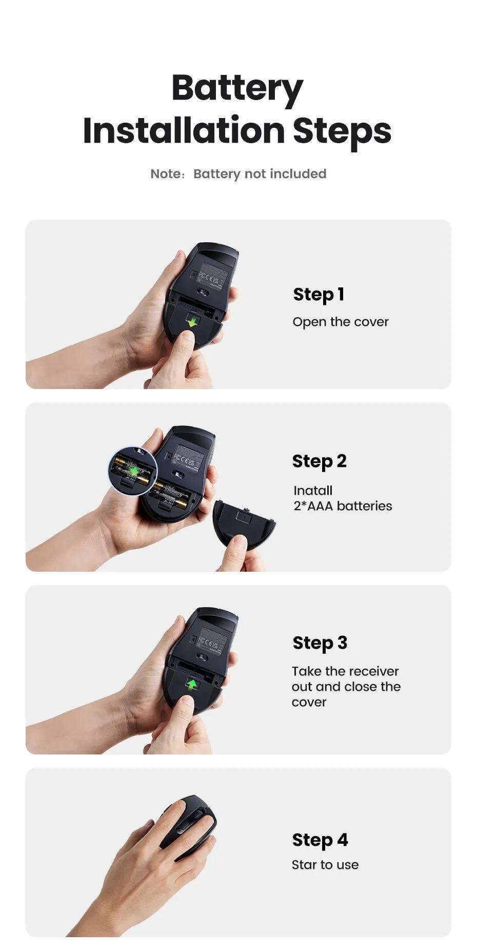 Мышь беспроводная UGREEN эргономичная 1600 DPI 2.4 ГГц Черный (45012) - фото 22 Мышь беспроводная UGREEN эргономичная 1600 DPI 2.4 ГГц Черный (45012) - фото 22