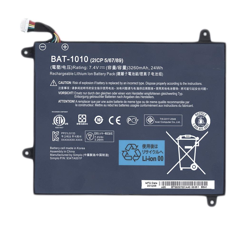 Аккумулятор для планшета Acer BAT-1010 Iconia Tablet A500, A200 7,4V 3260 mAh Black