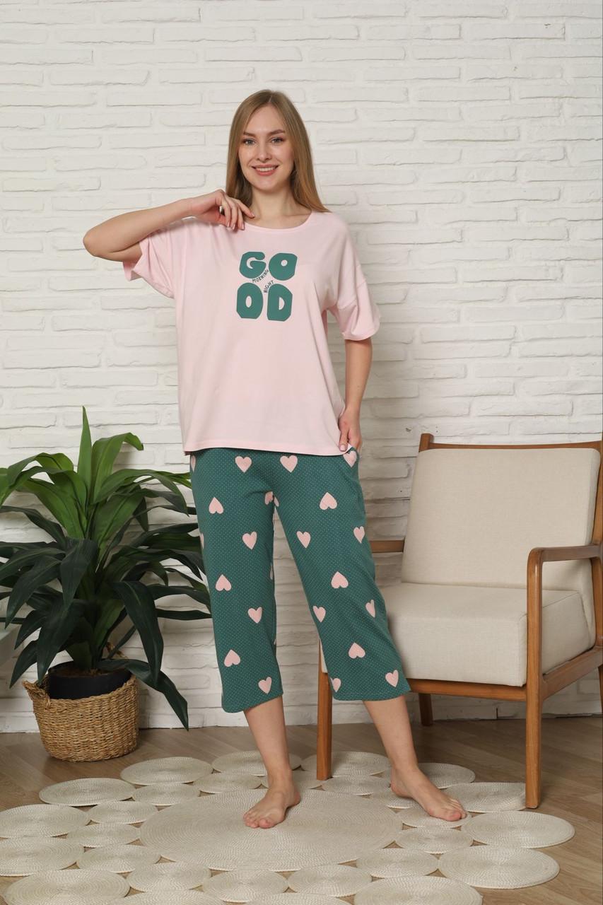 Піжама бавовняна жіноча капрі з футболкою Nicoletta 82571к L Різнокольоровий