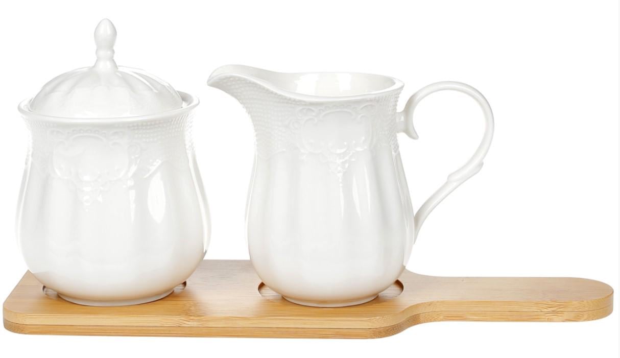 Набор: молочник 250мл и сахарница 350мл на бамбуковой подставке, 28см