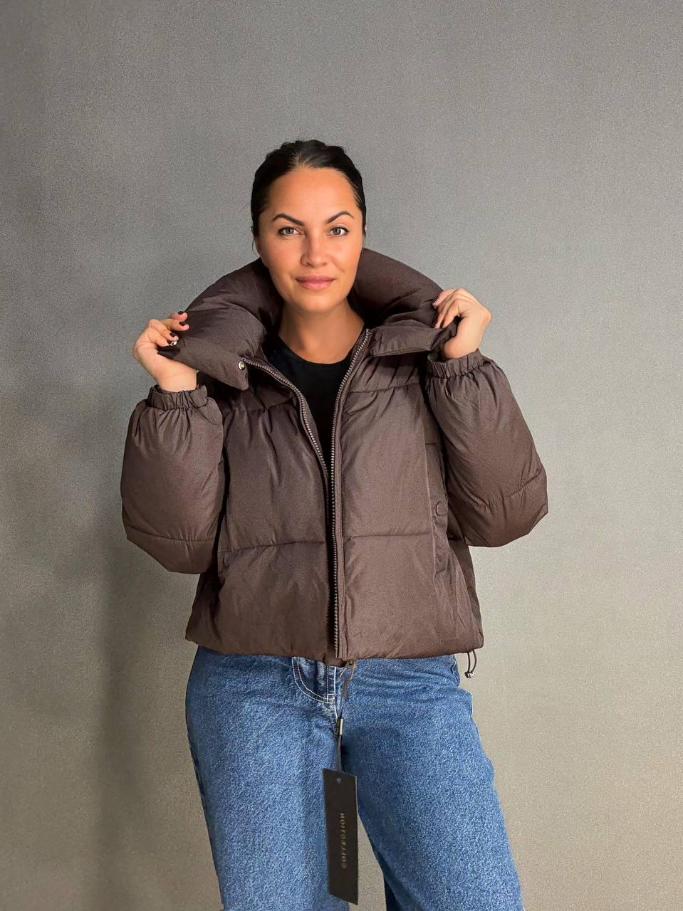 Куртка женская LADY YEP 10043 короткая на молнии с воротником р. 44 Коричневый (4820) - фото 4