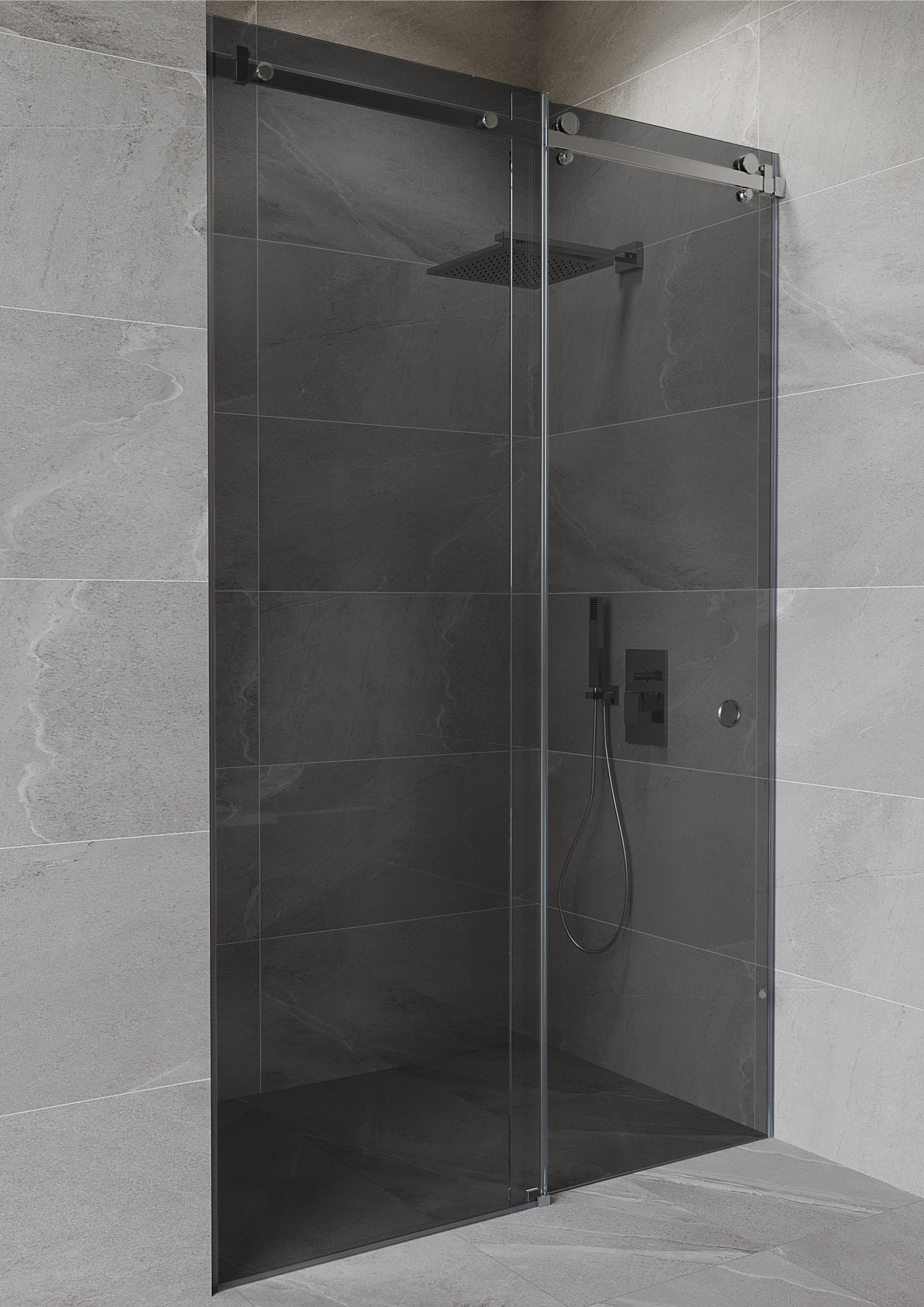 Дверь для душа раздвижная Cindy 145х200 см стеклянная Графит в нишу (20827116)