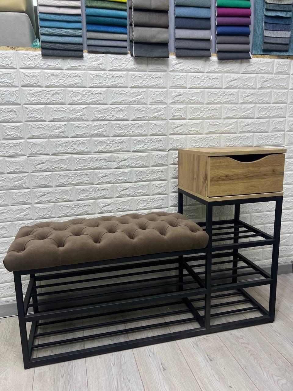 Банкетка для взуття з тумбою 111х60х35 см Капучино/Чорний (28375278) - фото 3 Банкетка для взуття з тумбою 111х60х35 см Капучино/Чорний (28375278) - фото 3