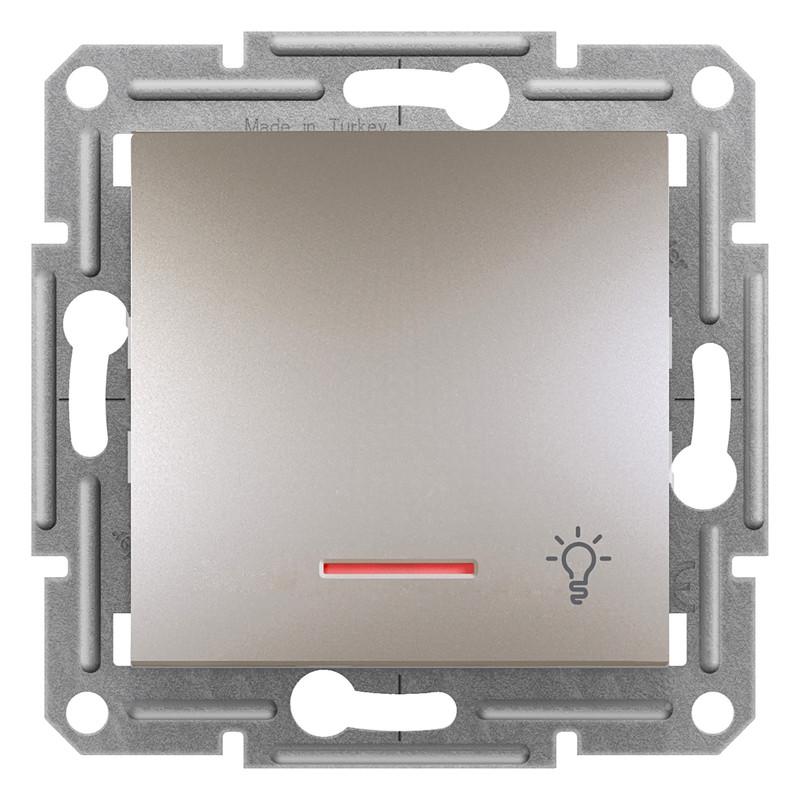 Выключатель кнопочный Schneider Electric Asfora с подсветкой самозажимной ABS Бронзовый (EPH1800169)