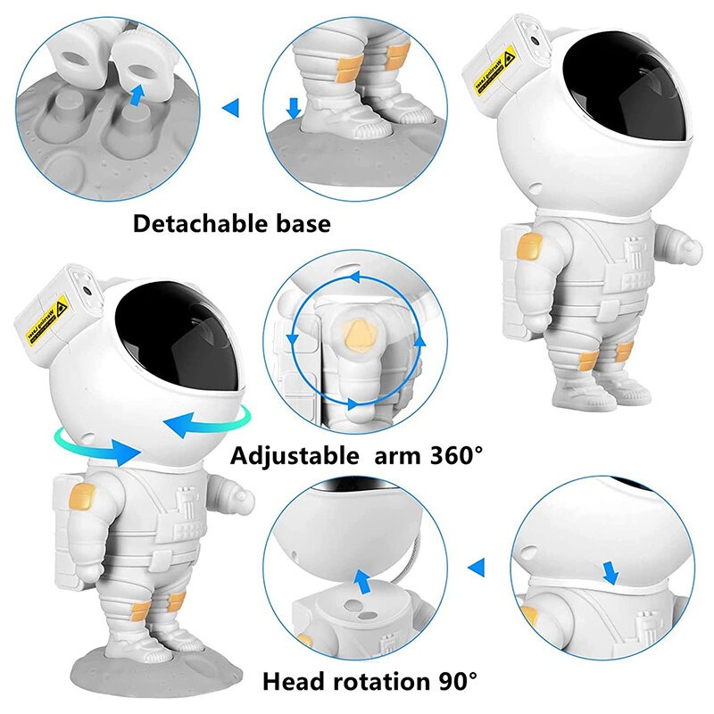 Проектор-нічник Зоряне небо космонавт з пультом управління 8 режимів Білий - фото 3