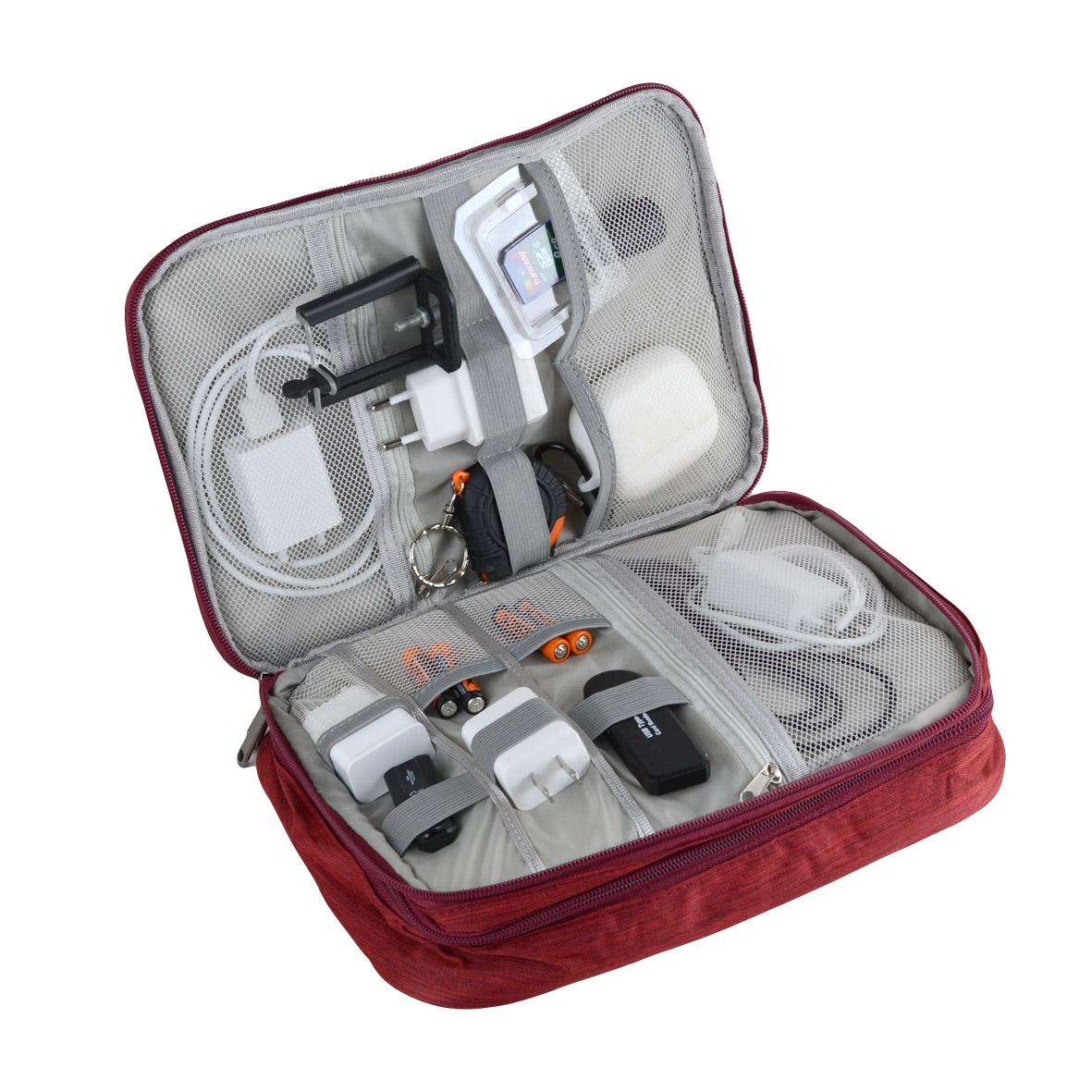 Органайзер для зарядних пристроїв і кабелів 2 відділення 26,5х19,5х9,5 см Червоний (ОД-302-4) - фото 2