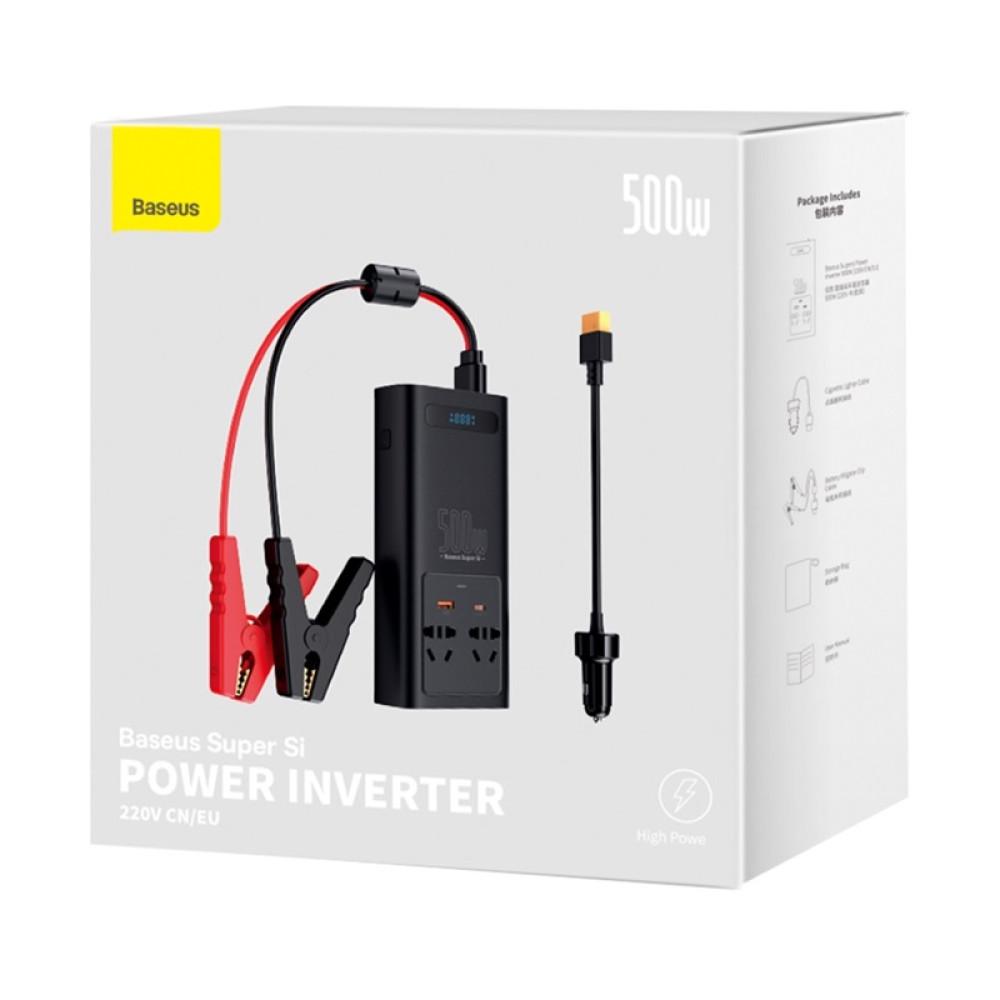 Автомобильный инвертор BASEUS Super Si Inverter 500 Вт 220 В CN/EU с чистой синусоидой Черный (CGNB000101) - фото 4 Автомобильный инвертор BASEUS Super Si Inverter 500 Вт 220 В CN/EU с чистой синусоидой Черный (CGNB000101) - фото 4