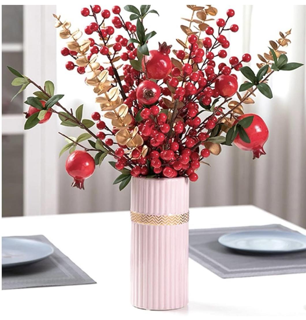 Ваза керамічна з золотим оздобленням 22 см Рожевий (80005) - фото 2