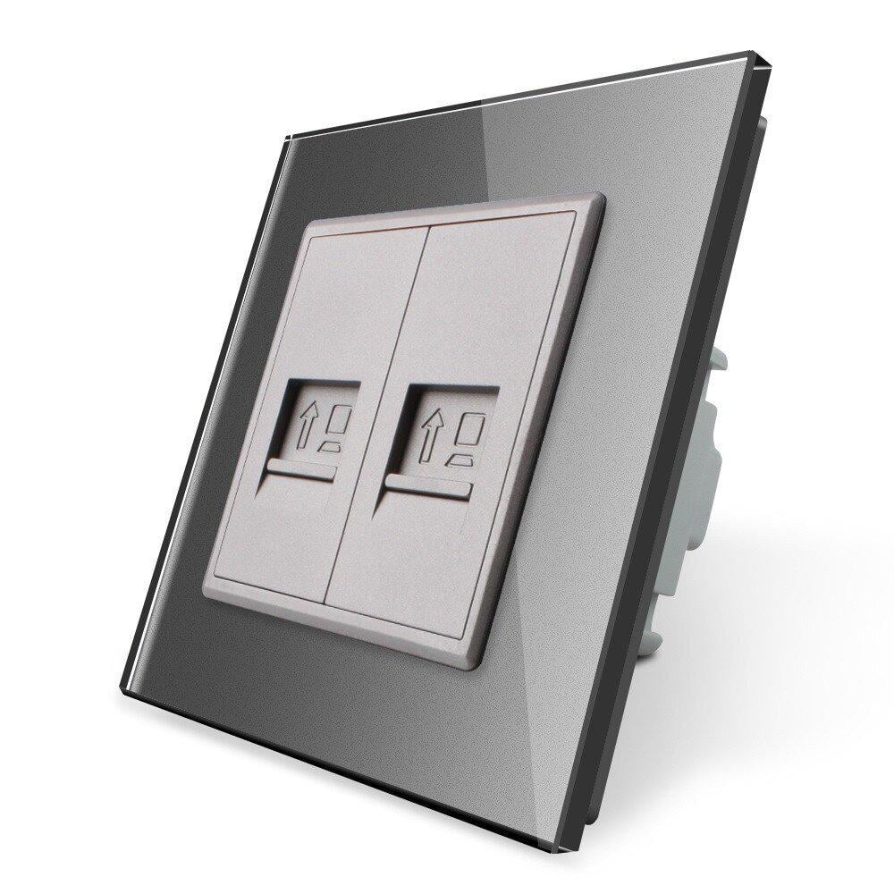 Розетка компьютерная Livolo двойная RJ-45 стеклянная Серый (VL-C792C-15)