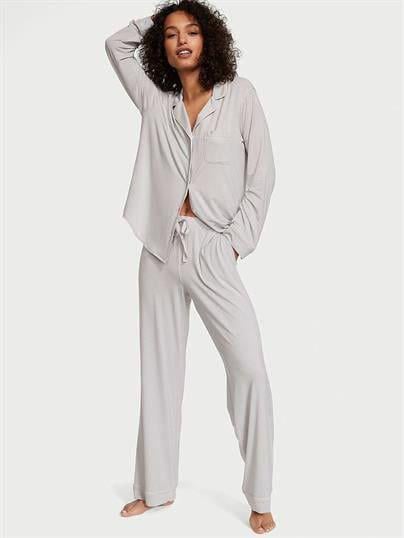 Піжама модал сорочка/штани Victoria's Secret Modal Long Pajama Set Regular L Сірий (26811439D)