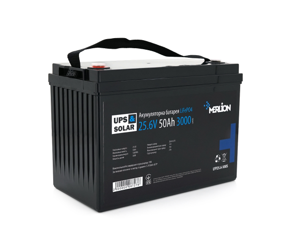 Акумулятор літій-залізо-фосфатний Merlion LiFePO4 25,6V 50AH 330x173x216 ,6,5 кг до 3000 циклів - фото 1