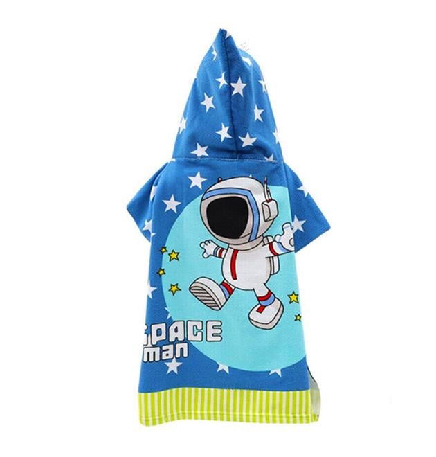 Полотенце пончо с капюшоном детское Астронавт на пляж и бассейн 60х120 см Синий
