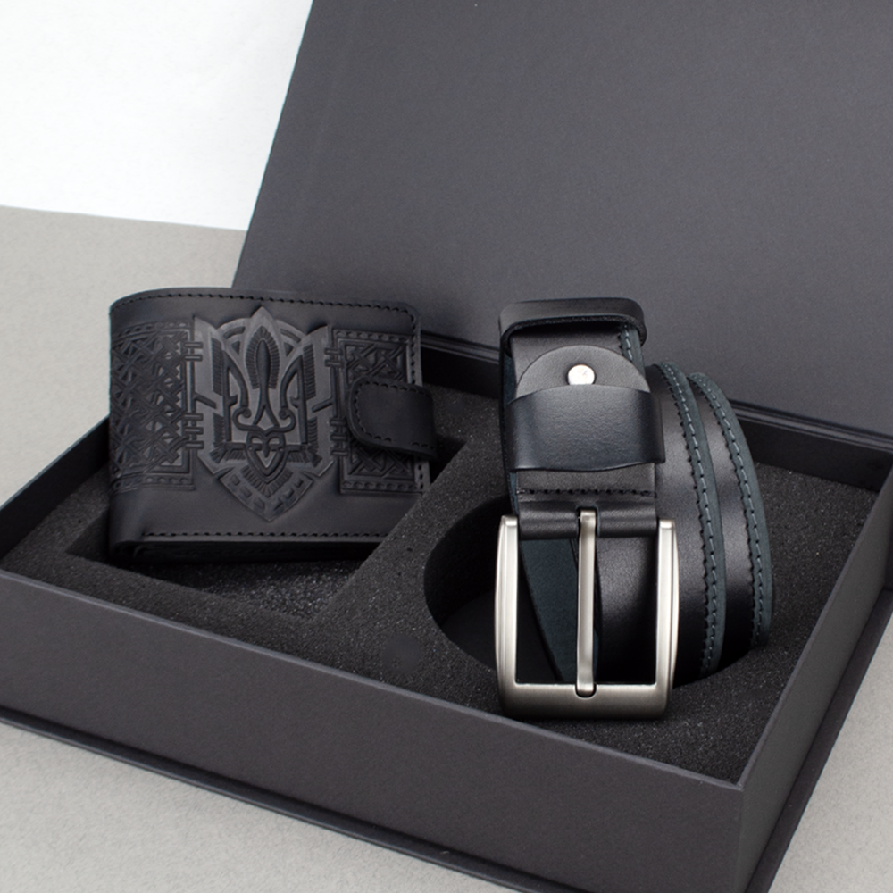 Подарочный набор мужской Handycover 2501 кошелек/ремень в коробке Черный (2441385571)