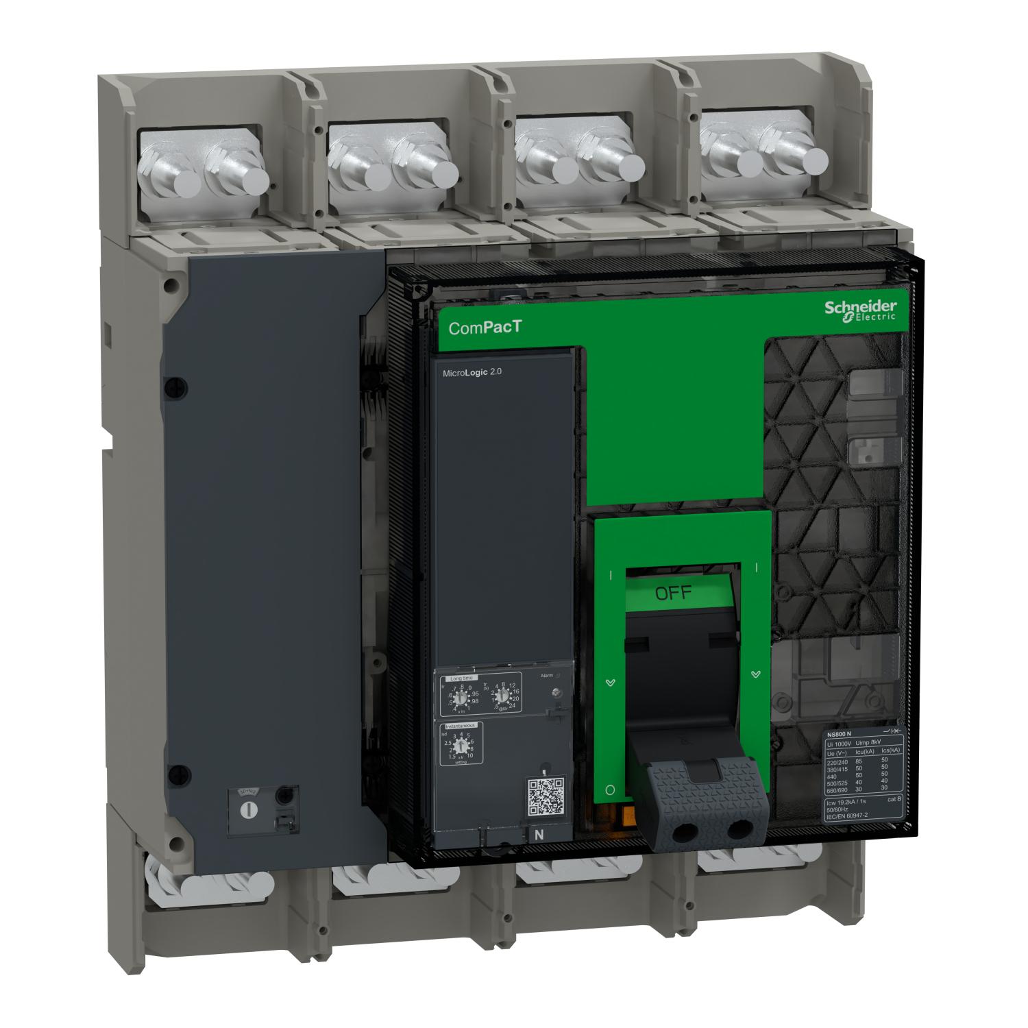 Автоматический выключатель Schneider Electric COMPACT NS800 N 4P 800А 50кА фиксированный с расцепителем ML2 (C080N420FM)