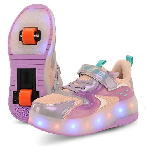 Кроссовки роликовые с подсветкой LED на двух колесах Huoleguo OB-6445 р. 33 Розово-фиолетовый (33093120)
