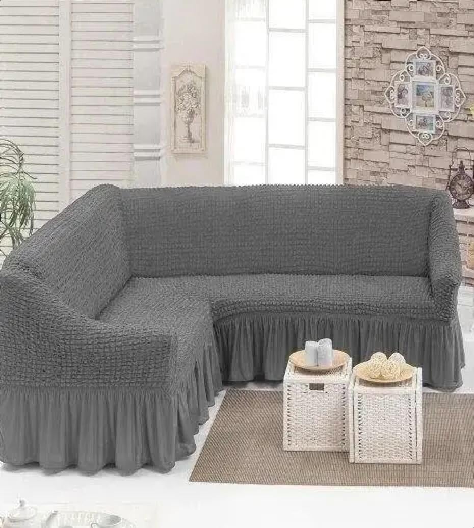 Чехол на угловой диван с оборкой Серый (10-18-dv2561476/17)
