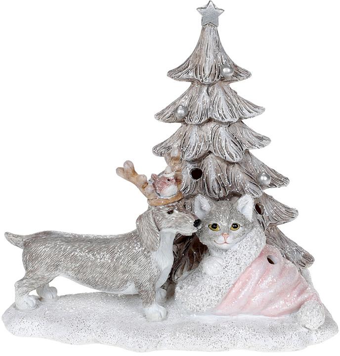 Декоративная статуэтка Зверята у Елки 16 см полистоун с Led-подсветкой (BD-707-741)