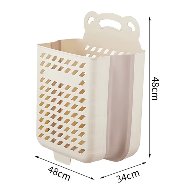 Кошик для білизни cкладаний з ручкою пластиковий підвісний 48х34х48 см Бежевий - фото 4 Кошик для білизни cкладаний з ручкою пластиковий підвісний 48х34х48 см Бежевий - фото 4