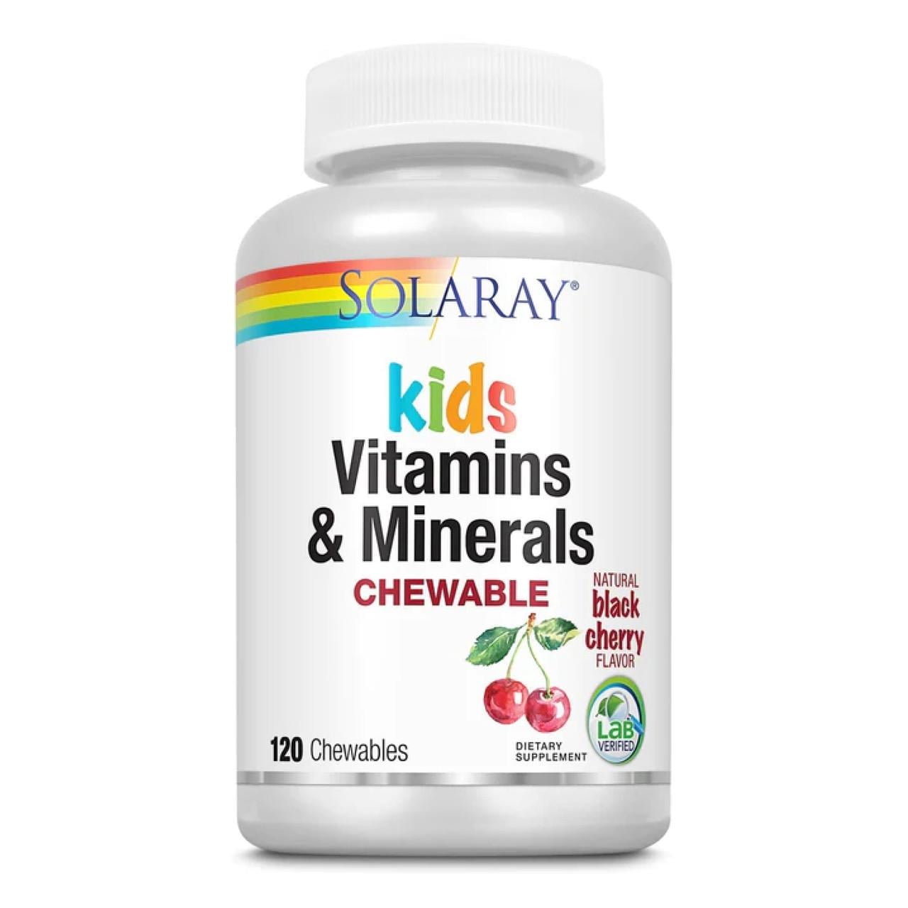 Вітаміни дитячі Solaray Kids Vitamins & Minerals 120 chewables Смак чорної вишні
