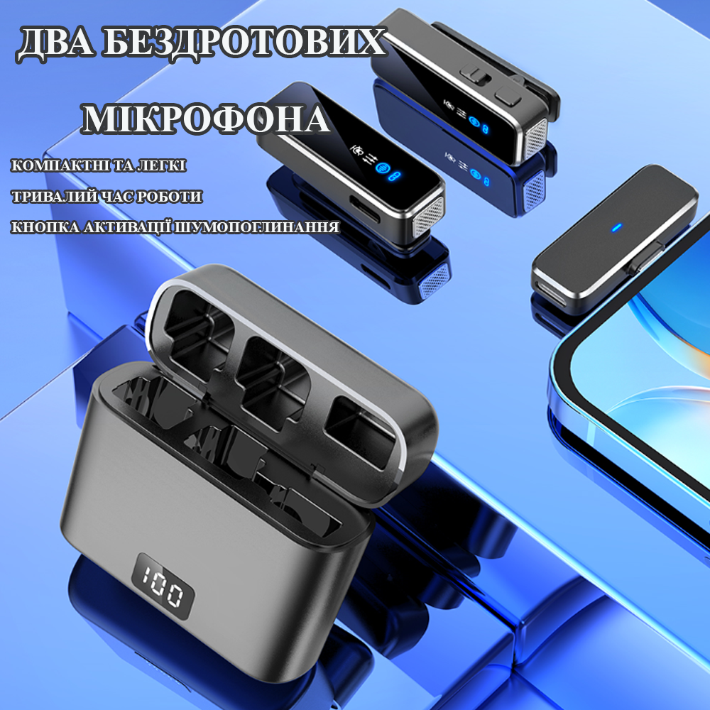 Микрофон петличный беспроводной Savetek M3 2в1 для телефонов Android и iPhone 15/16 Type-C adapter Черный - фото 5