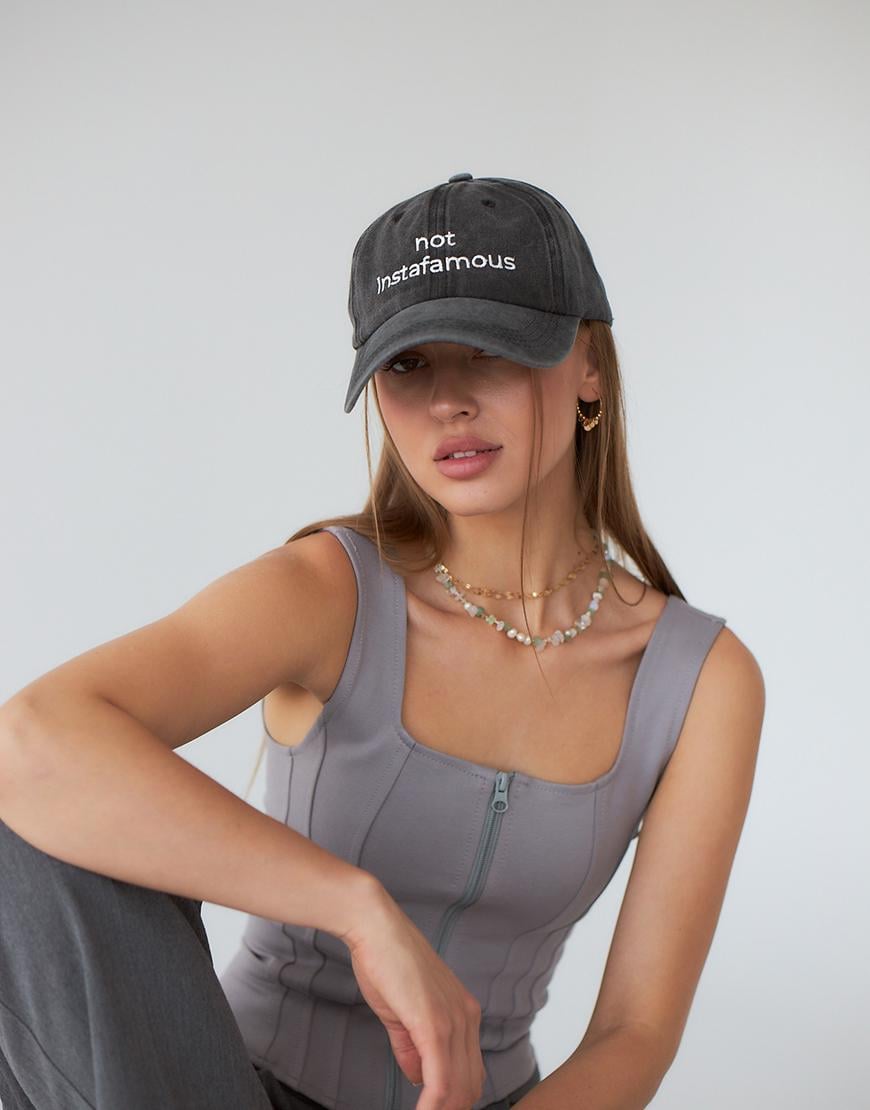 Кепка джинсова not instafamous жіноча BITCHIN' сіра One size