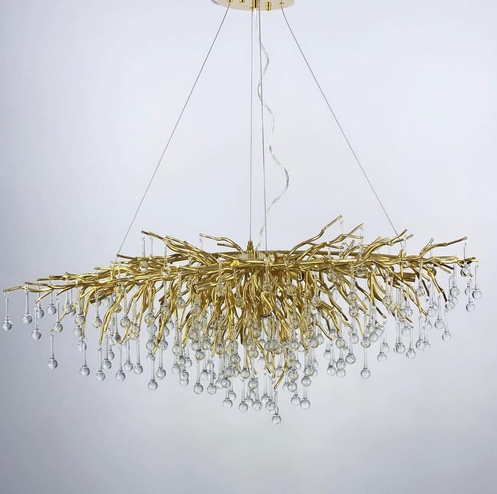 Люстра роскошная удлиненная со стеклянными подвесами (MD 9005-1500 GD OVAL) Люстра роскошная удлиненная со стеклянными подвесами (MD 9005-1500 GD OVAL)