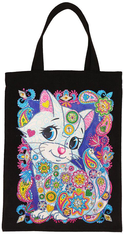 Шоппер своими руками SHLab Котик со стразами алмазная вышивка 30x38 см (26358)