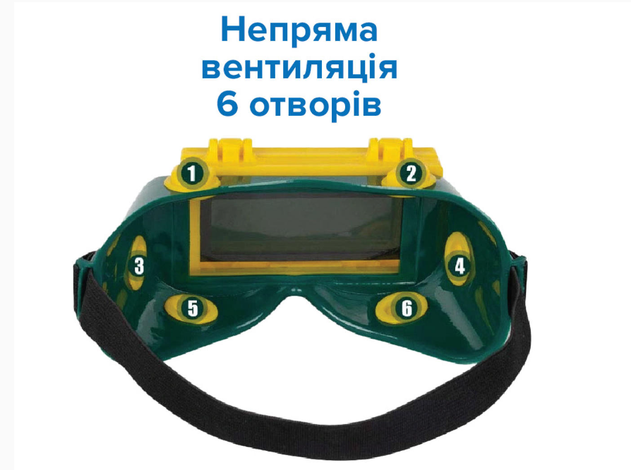 Очки сварочные с автозатемнением оправа зеленая резина/откидная линза с косвенной вентиляцией 6 клапанов (23164078) - фото 2