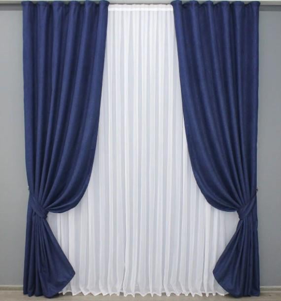 Комплект штор лен 1,5х2,7 м 2 шт. Синий (1343ш)