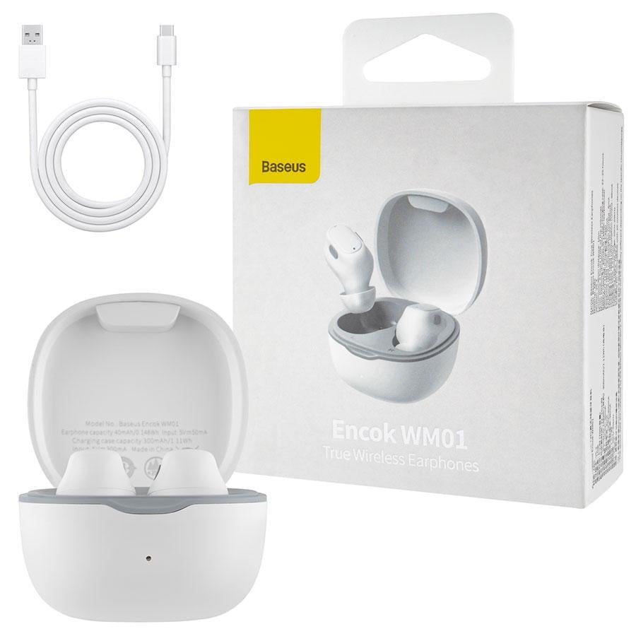 Наушники беспроводные BASEUS Encok True Wireless Earphones WM01 White (NGTW240002) - фото 1