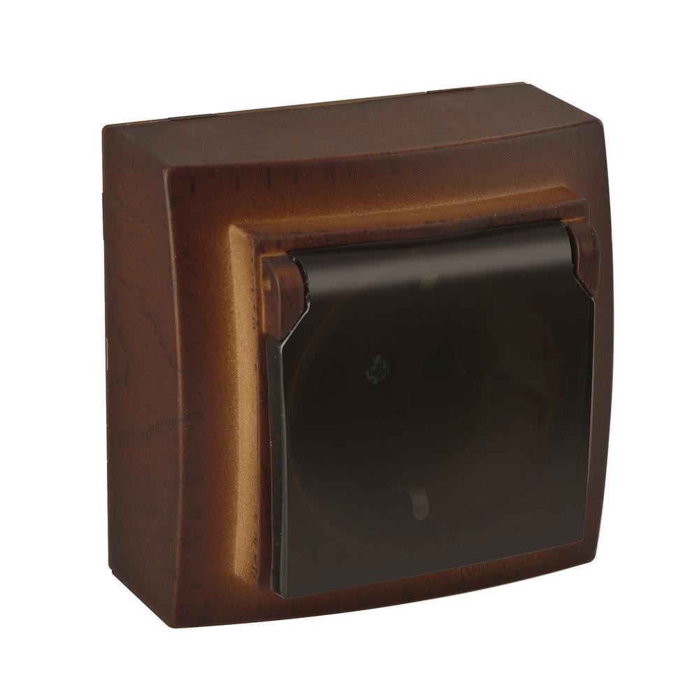 Розетка Nilson Themis одинарная с заземлением с крышкой Орех (26271018)