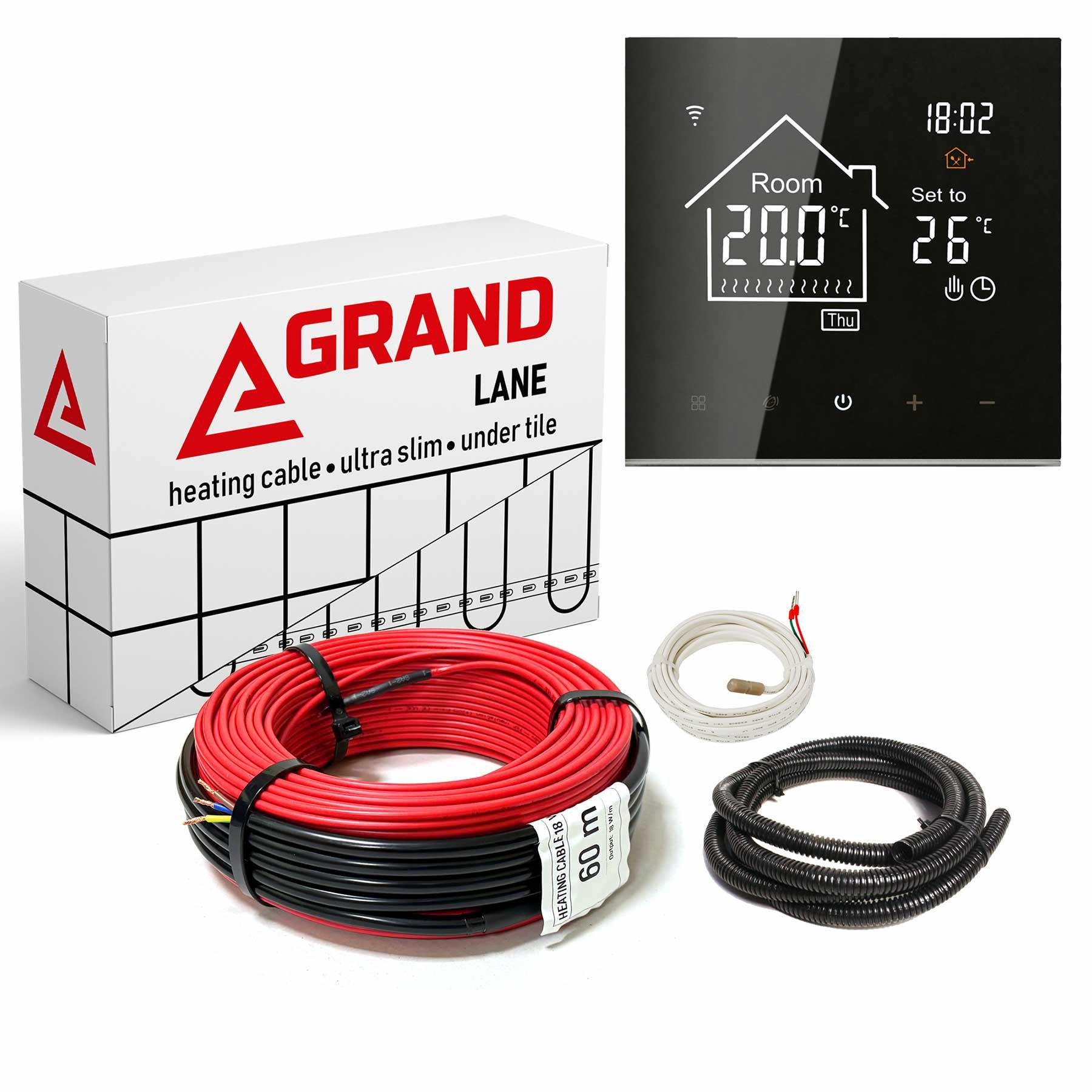 Теплый пол Grand Lane 5,0 м2/720 Вт/40 м нагревательный кабель glc7240k7 под плитку 18 Вт/м и WiFi Glass сенсорный терморегулятор Черный Теплый пол Grand Lane 5,0 м2/720 Вт/40 м нагревательный кабель glc7240k7 под плитку 18 Вт/м и WiFi Glass сенсорный терморегулятор Черный