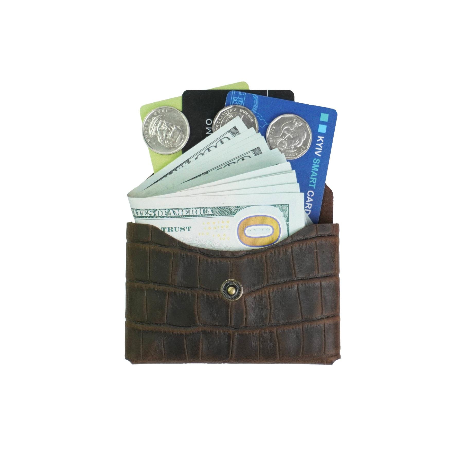 Гаманець шкіряний Крокодил Mini-01 Шоколад - фото 2 Гаманець шкіряний Крокодил Mini-01 Шоколад - фото 2