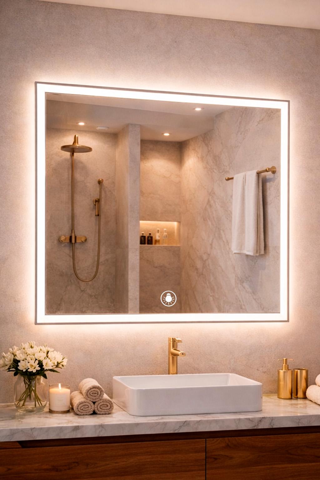 Зеркало для ванной комнаты BRS настенное смарт с LED подсветкой 70х70 см (583256782) Зеркало для ванной комнаты BRS настенное смарт с LED подсветкой 70х70 см (583256782)