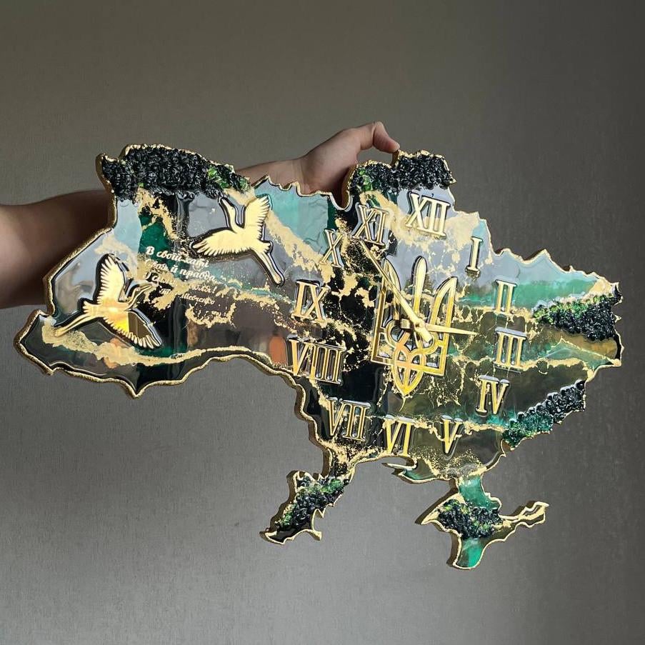 Годинник настінний з епоксидної смоли Карта України 50x32 см