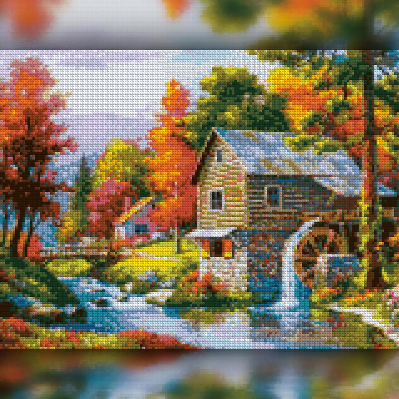 Алмазная мозаика на подрамнике The Wortex Diamonds Водная мельница в лесу 40x50 см (TWD30057L+P)