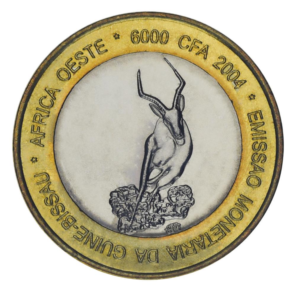 Коллекционная монета Гвинея-Бисау 6000 франков 2004 Биметалл AU-UNC Козуля (27646316)