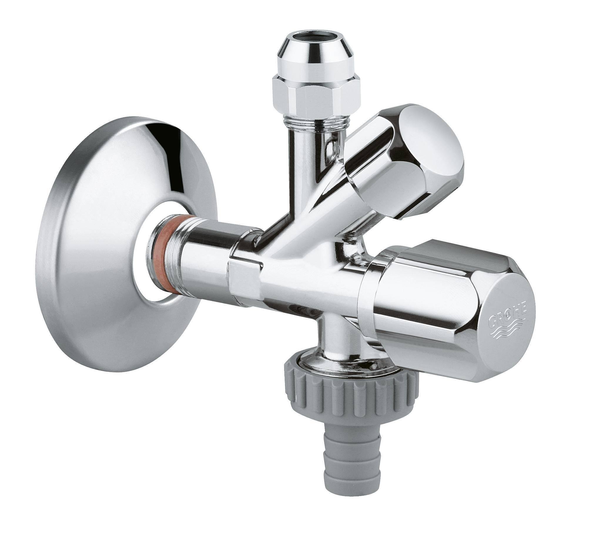 Вентиль запорный Grohe 22036000 1/2"х3/4"х3/8" вн-нр-нр угловой (113787)