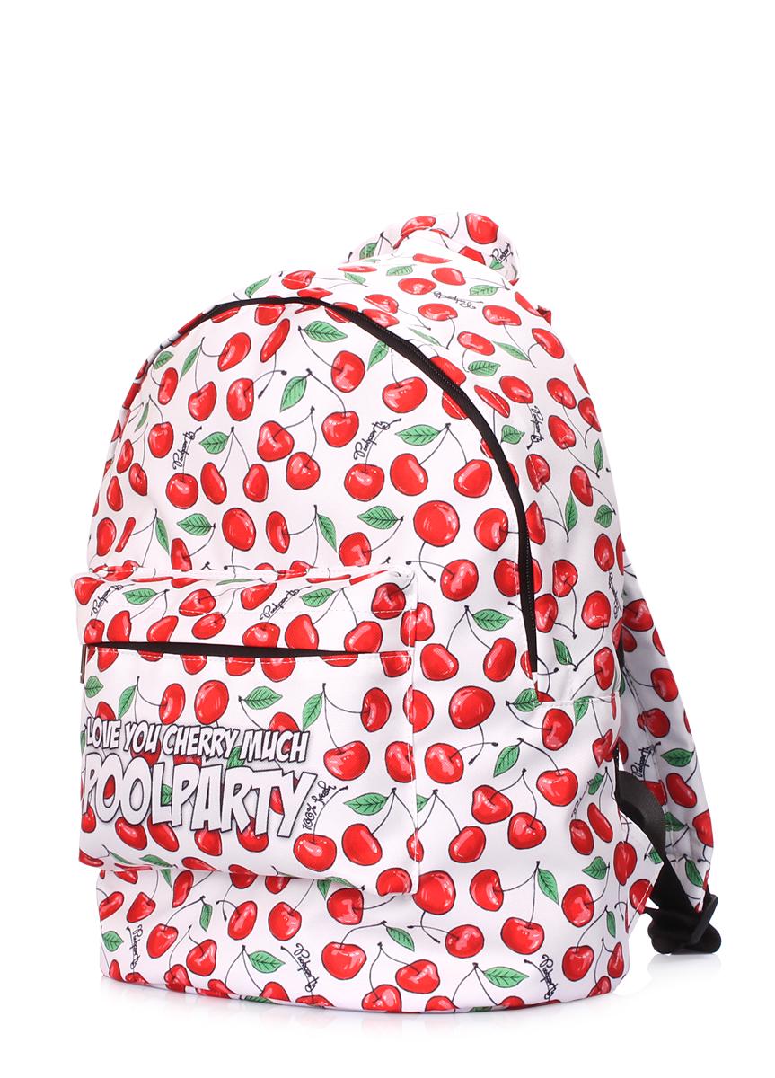 Рюкзак міський з черешнями POOLPARTY Backpack-cherry 40х30х16 см Білий (3670080) - фото 2