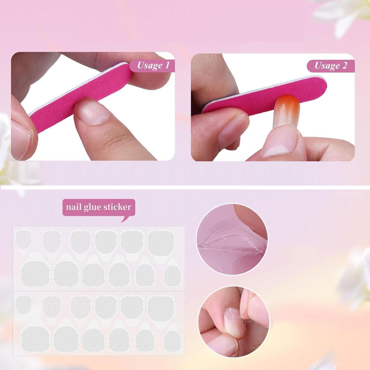 Накладні нігті нюдовий френч мигдаль із клейовими пластинами 24 шт. Рожево-червоний - фото 9