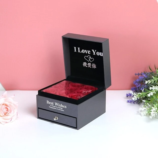 Подарочная шкатулка с розами из мыла и отверстием для украшений I Love You 9 роз (2727544224)
